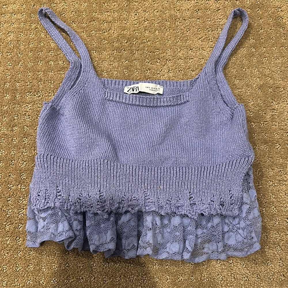 Purple Knit Lace Trim Tank Top